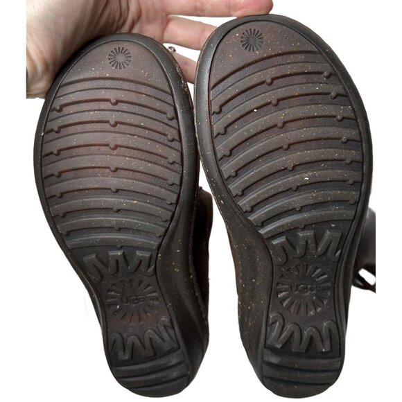 UGG Akadia Women's 9 Stout 1007760 Sherpa Lined Leather Boots Pull on Brown - Picture 2 of 8